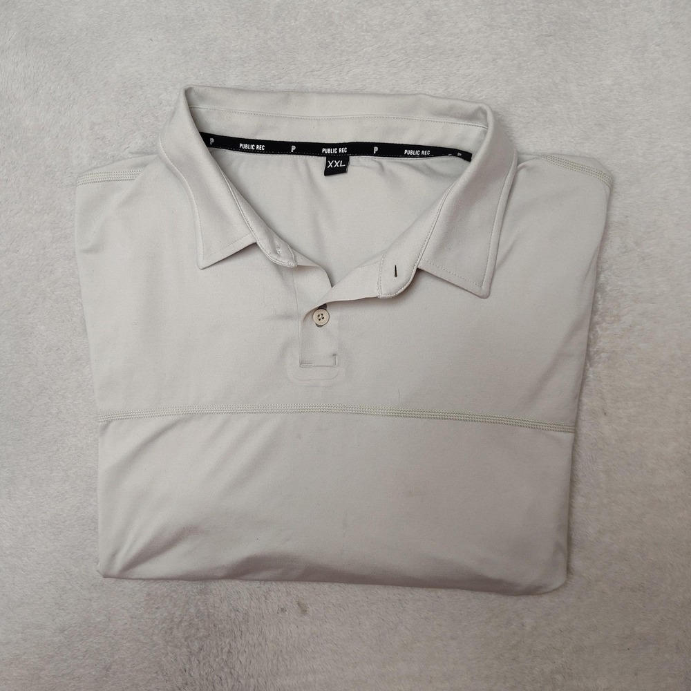 Public Rec Polo Shirt Mens 2XL Beige Long Sleeve Golf Moisture Wicking Work‎